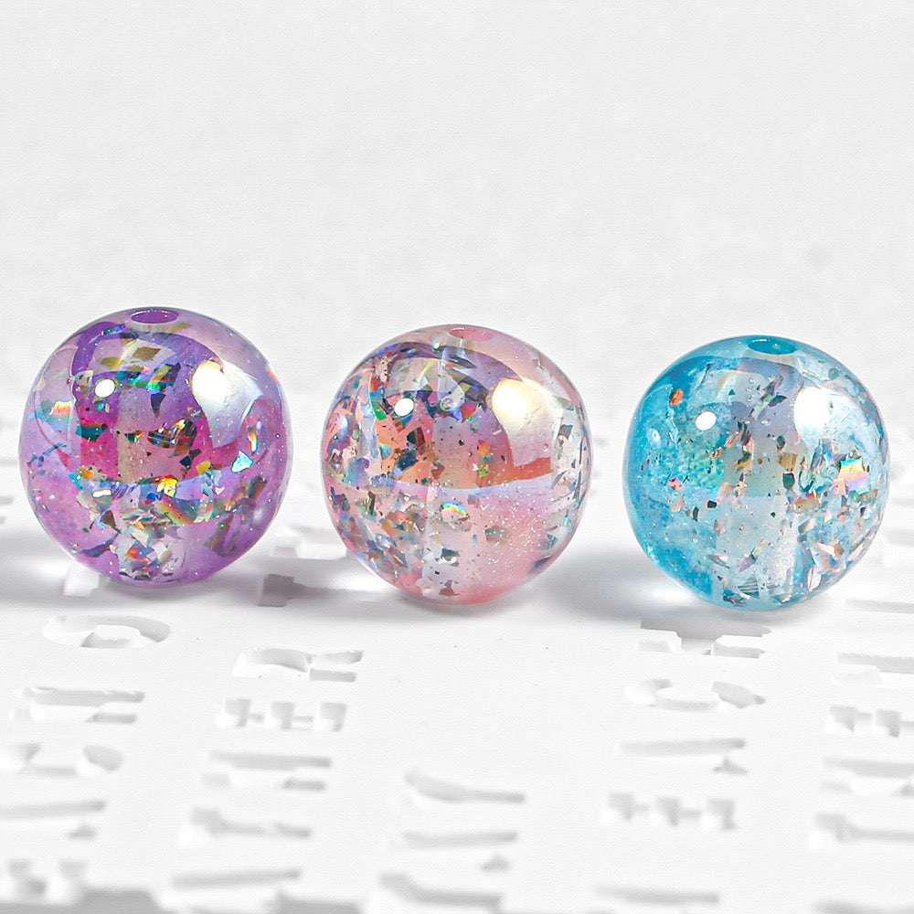 16mm UV 変色 & 蓄光レジンビーズ ドイツ環境配慮素材 オーロララメ DIY アクセサリーパーツ